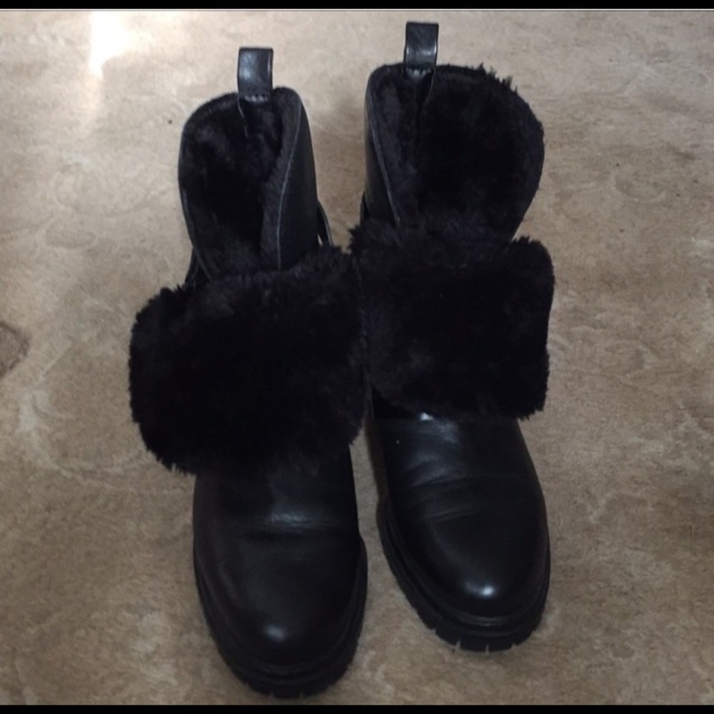 Black leather ankle boots.